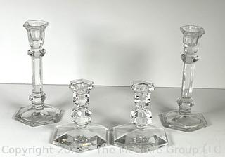 Four (4) Clear Crystal Candlesticks, Two Made by St. Lambert. Tall Candlesticks are 9"T