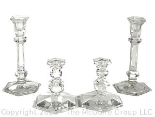 Four (4) Clear Crystal Candlesticks, Two Made by St. Lambert. Tall Candlesticks are 9"T