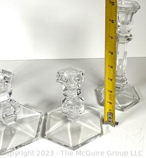 Four (4) Clear Crystal Candlesticks, Two Made by St. Lambert. Tall Candlesticks are 9"T