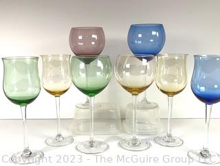 Eight (8) Crystal Stemmed Glassware in Various Colors