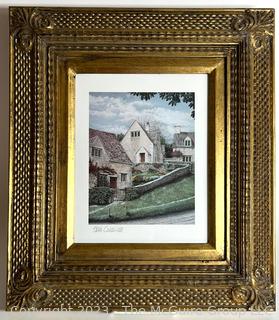 Framed Under Glass Print of Village Signed by Artist Tom Caldwell. 15" x 16"