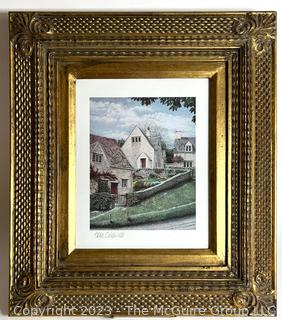 Framed Under Glass Print of Village Signed by Artist Tom Caldwell. 15" x 16"