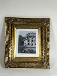 Framed Under Glass Print of Chateau on Lake Signed by Artist Tom Caldwell.  15" x 16"