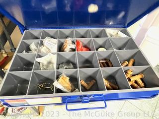 Fourteen (14) Drawer Blue Steel Stackable Assorted Fasteners and Tools Bins with Contents.  Separates into Four (4) Separate Cabinets. 20w x 16d x 54 (total height)"