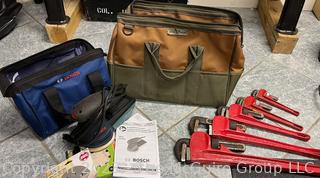 BOSCH ROS10 120 Volt Random Orbit Sander in Case, Set of Five (5) Fuller and Sears Monkey Wrenches and Duck Wear Tote Bag.