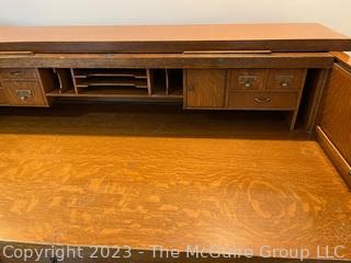 Oak Antique C Shape Roll Top Office or Library Desk. Separates into two pieces.  64w x 36d x 45h"