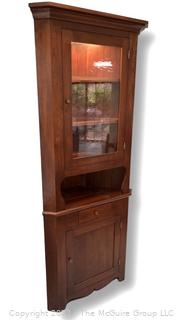 Contemporary Cherry Lighted Corner Cabinet with Glass Front.  One piece  32"w x 16"d x 20"side x 82"t