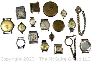 Collection of Vintage Men's Wrist Watches, Cases and Fob Chains. 