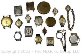 Collection of Vintage Men's Wrist Watches, Cases and Fob Chains. 