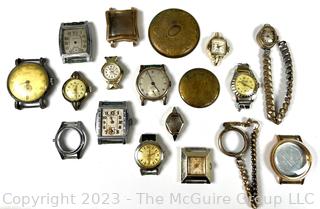 Collection of Vintage Men's Wrist Watches, Cases and Fob Chains. 