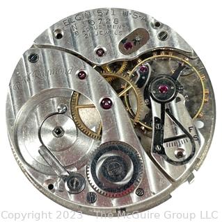 Elgin Pocket Watch Movement Model 571 USA N 10728  8 Adjustments 21 Jewels