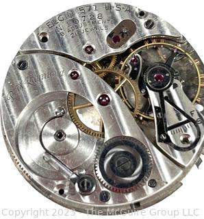 Elgin Pocket Watch Movement Model 571 USA N 10728  8 Adjustments 21 Jewels