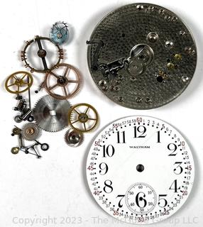 Pocket Watch Parts Including Waltham Enamel Dial