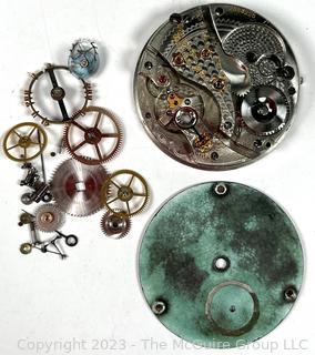 Pocket Watch Parts Including Waltham Enamel Dial