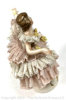 Dresden German Porcelain Lace Ballerina Miniature Figurine