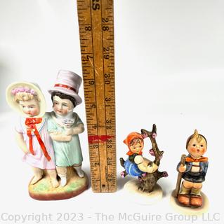 Three (3) Porcelain Figurines Including West Germany Hummels. Tallest figurine is 6"