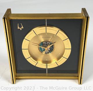 Mid Century 1961 Bulova Accutron Space View Desk Clock.  5.25 in square.