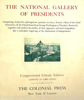 National Gallery Of Presidents Portfolio With 25 Photogravure Portraits From George Washington To Theodore Roosevelt, The Colonial Press, New York & London, Congressional 
Library Edition. 20"h x 16.25"w. See all photos in the gallery