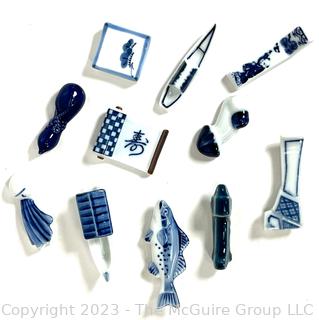 Collection of Hand Painted Japanese Blue & White Porcelain Chopstick Rests