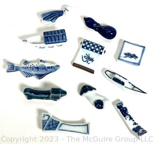 Collection of Hand Painted Japanese Blue & White Porcelain Chopstick Rests