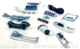 Collection of Hand Painted Japanese Blue & White Porcelain Chopstick Rests