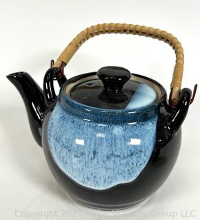 Japanese Tea Set in Two-Tone Blue and Black Glazed Stoneware