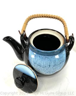 Japanese Tea Set in Two-Tone Blue and Black Glazed Stoneware