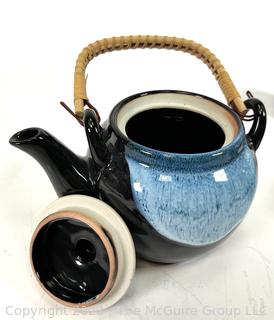 Japanese Tea Set in Two-Tone Blue and Black Glazed Stoneware