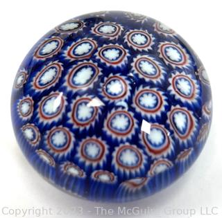 Group of Decorative Items Including Millefiori Paperweight, Glass Salt Cellars and Silver Plate Serving Dish From The Greenbriar Hotel, Restaurant Ware. 