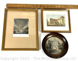 Three (3) Framed Under Glass Colored Lithographs