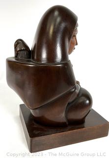 Carved Wood Woman with Baby Sculpture by Miquel Callisaya, Bolivia. 6 x 9"