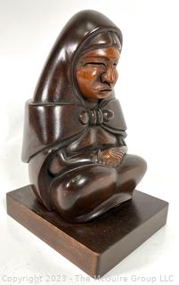 Carved Wood Woman with Baby Sculpture by Miquel Callisaya, Bolivia. 6 x 9"