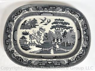 Large Willow Transferware Ironstone Platter with Makers Mark.  17" long.