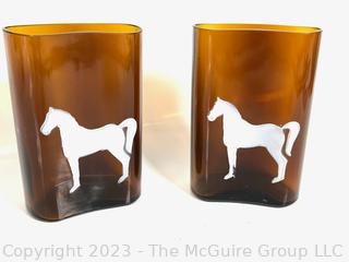 Set of Two (2) Vintage White Horse Whisky Bottles C. 1940's Cut to Make Bar Tumblers. 6"T