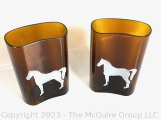 Set of Two (2) Vintage White Horse Whisky Bottles C. 1940's Cut to Make Bar Tumblers. 6"T