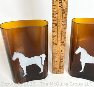 Set of Two (2) Vintage White Horse Whisky Bottles C. 1940's Cut to Make Bar Tumblers. 6"T