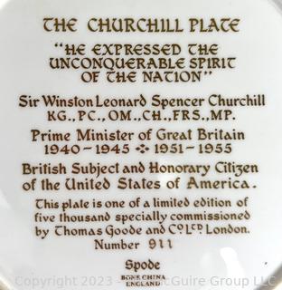 Decorative and Porcelain Items Including The Churchill Plate -  A Limited Edition of 5000 Specially Commissioned Portrait Plates by Thomas Goode and Co of London and Made by Spode In Box.  