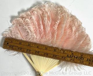 Three (3) Victorian Hand Fans Made of Lace and Ostrich Feathers and Group of Black Lacquer Sake Cups. 