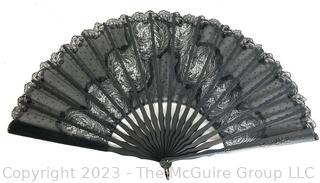 Three (3) Victorian Hand Fans Made of Lace and Ostrich Feathers and Group of Black Lacquer Sake Cups. 