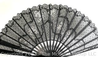 Three (3) Victorian Hand Fans Made of Lace and Ostrich Feathers and Group of Black Lacquer Sake Cups. 