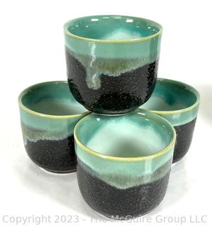 North American Trading Company Sake Set in Two-Tone Green and Black Glazed Stoneware, in Box 