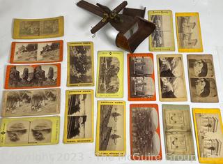 Vintage Stereoscope and Cards - American and International ~ 60 cards