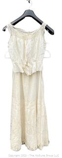 Victorian White Hand Made Lace and Eyelet with Silk Ribbon Ties Cotton Two Piece Slip - Skirt and Top