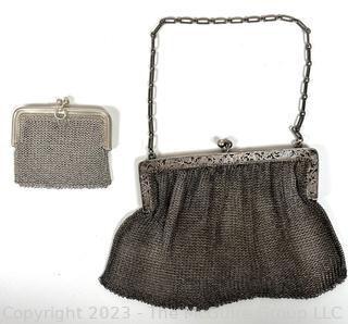 Two (2) Victorian Chain Maile Metal Mesh Purses Including Coin Purse and Sterling Silver Hand Bag.  