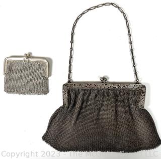 Two (2) Victorian Chain Maile Metal Mesh Purses Including Coin Purse and Sterling Silver Hand Bag.  