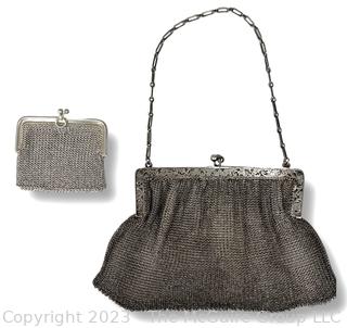 Two (2) Victorian Chain Maile Metal Mesh Purses Including Coin Purse and Sterling Silver Hand Bag.  