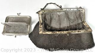 Two (2) Victorian Chain Maile Metal Mesh Purses Including Coin Purse and Sterling Silver Hand Bag.  