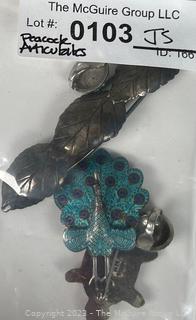 Group of Sterling Silver Jewelry Including Enamel Articulated Siam Peacock Brooch