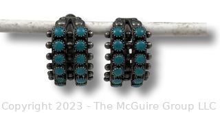 Native American Zuni Petit Point Turquoise and Sterling Silver Screw Back Earrings