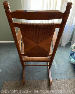 Primitive Turned Oak Rocking Chair with Rush Seat and Back.  27"w x 21"d x 43"t